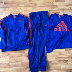 Adidas Blue and Red Jogging Suit with T-shirt Sz L